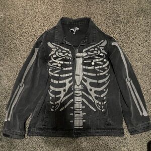 Denim skeleton decal jacket